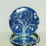Pocket Mirror- Blue And White Floral