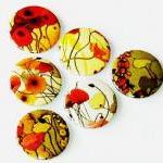 Art Deco Poppies - Fridge Magnets - Set Of 6..