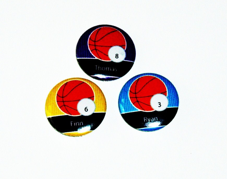 Pinback Button Badges - Basketball Name Badges - 3 Sizes