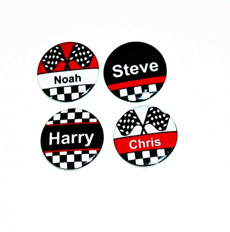 Pinback Button Badges - Racing Driver Name Badges - 3 Sizes