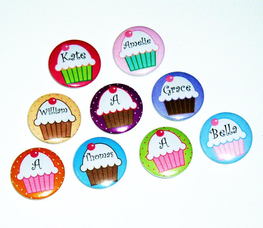 Pinback Button Badges - Cupcake Name Badges - 3 Sizes